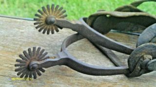 VINTAGE WESTERN COWBOY BOOT SPURS SET WITH ORIGONAL LEATHER BINDINGS AND ROMELS 3