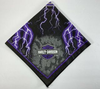 Vtg 90’s Harley Davidson Thunder And Lightning Bandana Unworn Black Purple 21 "