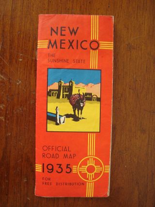 Old Vintage 1935 Mexico Nm Official State Road Map Souvenir