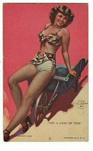 Vintage Zoe Mozert Mutoscope Pin - Up Girl Arcade Card " Get A Load Of This " C1945
