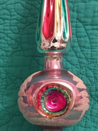 VTG Glass 11 1/2” Christmas Tree Topper W/Indents Pink& Aqua Made In Poland 4