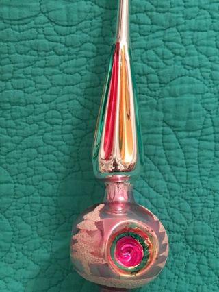 VTG Glass 11 1/2” Christmas Tree Topper W/Indents Pink& Aqua Made In Poland 5