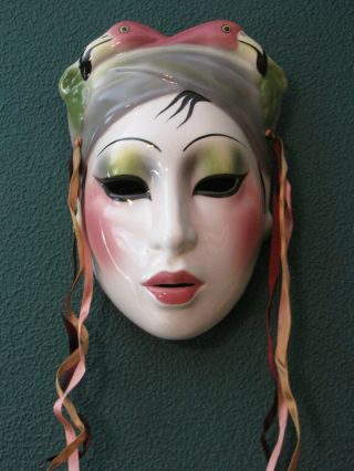 Clay Art Ceramic Mask Pink Flamingo Lady Decorative Carnival Mardi Gras Maskexce