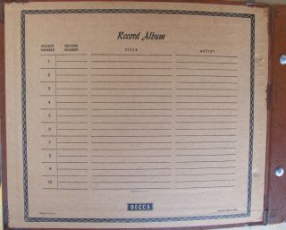 78 rpm 10” DECCA RECORD ALBUM BINDER HOLDER STORAGE BOOK holds 10 records BROWN 4