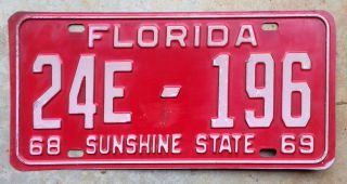 1968 1969 Florida License Plate 24e - 196 St Lucie County Ford Mustang Yom Dmv