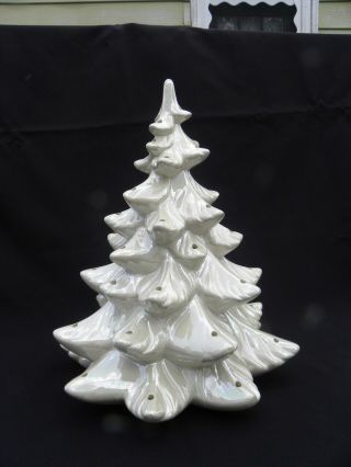 Vintage Atlantic Mold Iridescent White Handmade Ceramic Christmas Tree