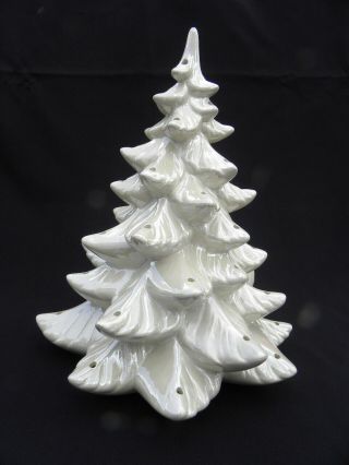 Vintage Atlantic Mold Iridescent White Handmade Ceramic Christmas Tree 3