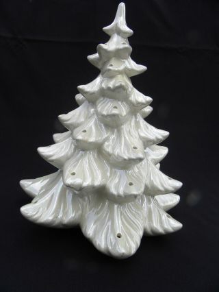 Vintage Atlantic Mold Iridescent White Handmade Ceramic Christmas Tree 4