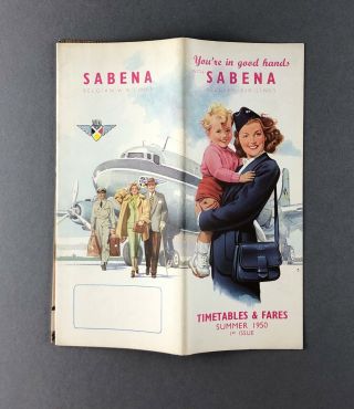Sabena Airline Timetable Summer 1950 Route Map Belgian World Airlines