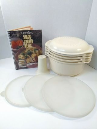 10 Piece Vintage Tupperware Stack Cooker Stacked Cooked Meals W/ Cookbook Lids