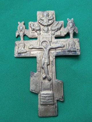 Russian Empire Ancient Orthodox Bronze Icon Cross 1700 - 1800 08