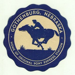 Vintage Gothenburg,  Nebraska Paper Luggage Label Pony Express Ne
