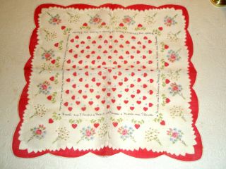 Vintage Valentine Hanky Hearts Bouquets Daisies Roses Scalloped Edge
