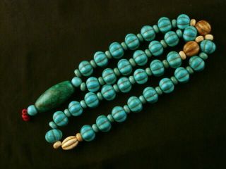 24 " Quality Tibetan Turquoise Carved Beads Necklace W/large Bead Pendant Gaa002
