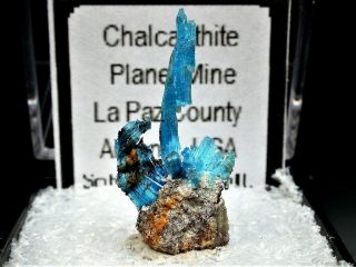 Minerals : Blue Fibrous Chalcanthite On Matrix From Arizona,  Usa