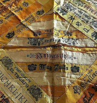 Antique Silk Cigar Band Ribbon Quilt Unfinished 21  X 21  Circa 1900 