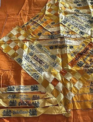 ANTIQUE SILK CIGAR BAND RIBBON QUILT Unfinished 21  x 21  circa 1900 ' s 3
