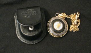 Harley Davidson Pocket Watch With Case Gold Chain Black Cover