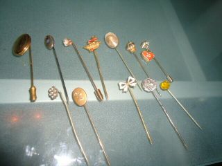12 Antique Vintage Metal Hat Pins All Different Very Old