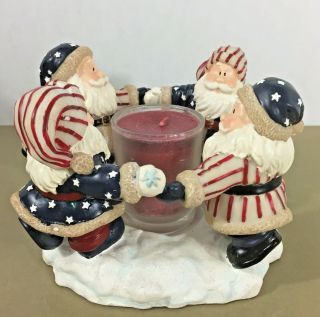 Patriotic Santa Christmas Candle Holder Red White & Blue Home Interiors Cute