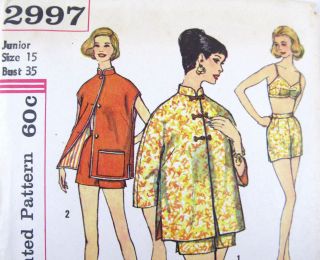 Vintage Sewing Pattern Junior Bra Shorts Jacket Mandarin Kimono Sz 15 2997