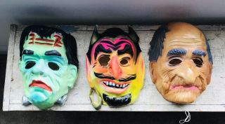Set Of Three Vintage Plastic Halloween Masks