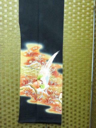 01vBCF 1758 Silk Vintage Tomesode Fabric Japanese kimono Embroidery Bird 2