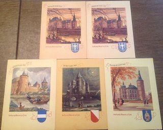 Five 1955 Holland America Line Rms Nieuw Amsterdam Menus W/ Castle Illustrations