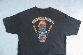 Honolulu Harley Davidson Hawaii T - Shirt Black Tiki Bike Rider Size Large Cotton