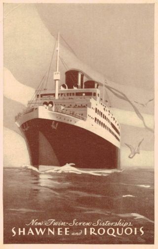 S.  S.  Shawnee/iroquois,  2 - Stack Ocean Liner,  Clyde Mallory Lines,  Ny - The South,  C.  1915