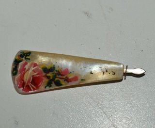 Vintage Antique Mother Of Pearl Manicure Tool Floral Flowers Motif Rare
