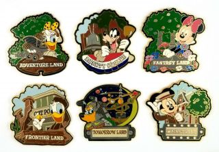 Magic Kingdom Land Series Disney Pin Set W/ Mickey Minnie Pluto Donald Daisy,