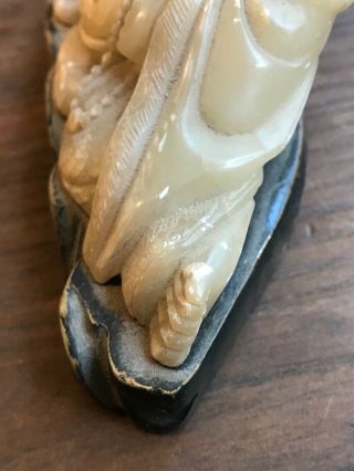 Vintage Happy Buddha Lying Down Carved White Yellowish Jade 7