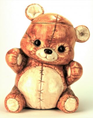 Vintage Treasure Craft Stitched Teddy Bear Ceramic Cookie Jar 12 "