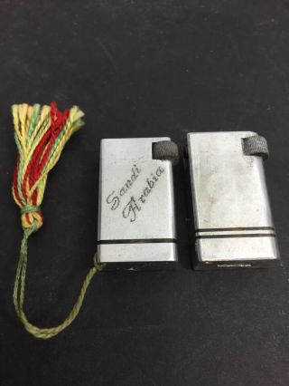 2 Miniature Vintage Aluminum & Perspex Pocket Lighters - Saudi Arabia