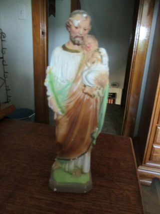 Vintage Chalkware St Joseph Baby Jesus Chalk Ware Statue 8 Tall Cs 121