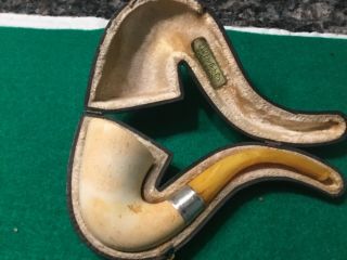 Meerschaum Pipe With Fitted Case And Sterling Silver Band