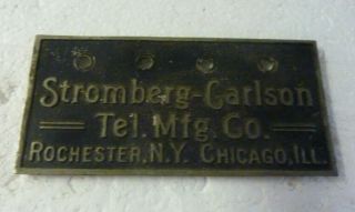 Vintage Stromberg - Carlson Tel Mfg Co Metal Nameplate S - 8