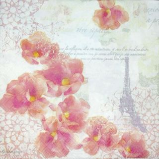 3 X Single Paper Napkins Decoupage Craft Tissue Pink Orchid Flowers Eiffel M214