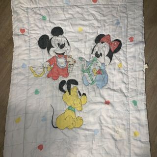 Vintage Disney Baby Mickey Mouse Minnie Crib Blanket Comforter Dundee Hearts Vtg