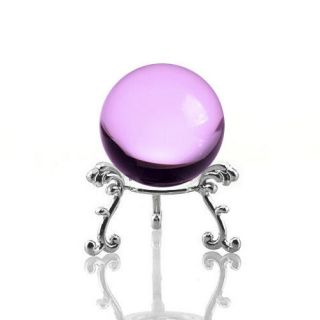 Pink (rose) Crystal Ball 60mm 2.  3 " With Silver Flower Stand In Gift Box