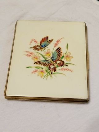 Vintage Colibri Butterfly Enamel Top Metal Cigarette Case Box Holder