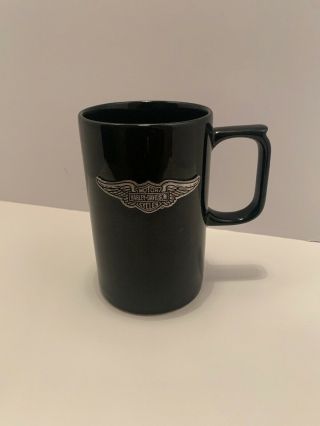 Harley Davidson Coffee Mug Cup Black Metal Silver Logo Motorcycles