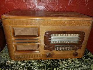 Antique Vtg 1940s Wards Airline Wood Bakelite Tube Battery Radio 14br 574a