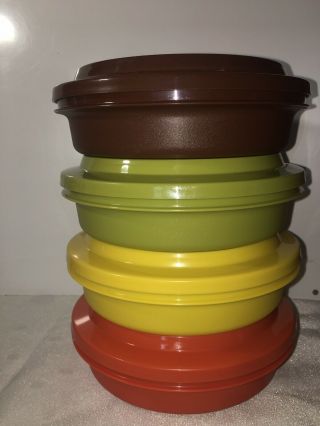 Vintage Tupperware Seal N Serve Bowls And Lids - Harvest Set Of 4 -