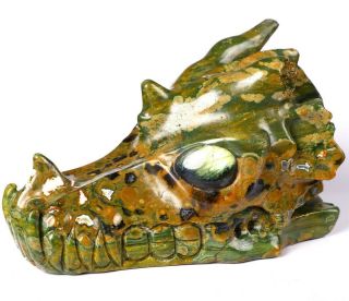 5.  1 " Rainforest Jasper Carved Crystal Dragon Skull,  Labradorite Eyes,  Healing