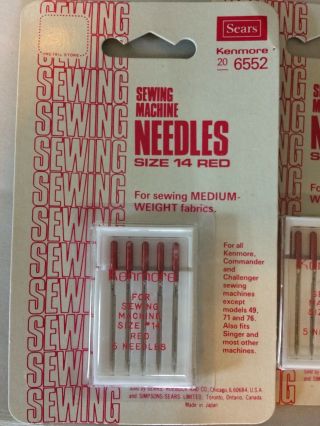5 Packs Sears Kenmore Sewing Machine Needles Size14 Red Medium Fabric 25 Needles
