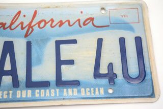 California License Plate,  Whale Tail Protect Our Ocean and Coast - WHALE 4U 6