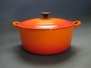 Vintage Le Creuset E Dutch Oven Enameled Cast Iron Large In Flame Red France