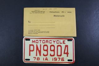 Vintage 1976 1978 Iowa Motorcycle License Plate Pn9904